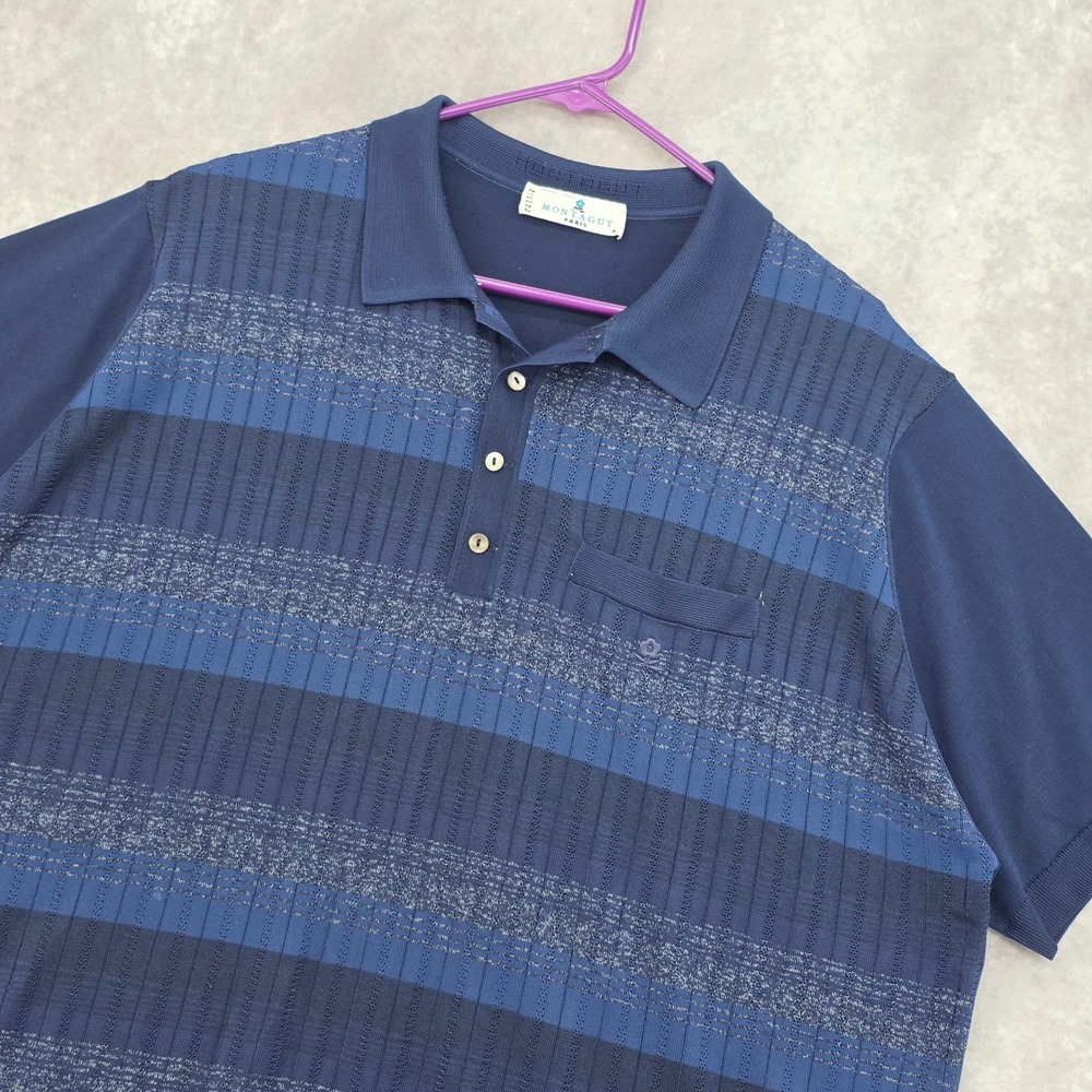Montagut Vintage Button Stripe Polo Shirt Sunflower Blue Size 8 XL Preppy Casual